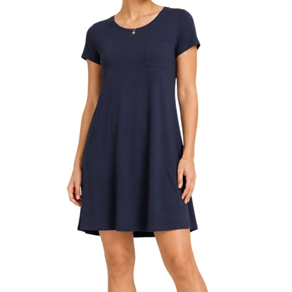 Mix by Hawthorn Navy Blue Short Sleeve T-Shirt Dress Pocket A-Line Women's M